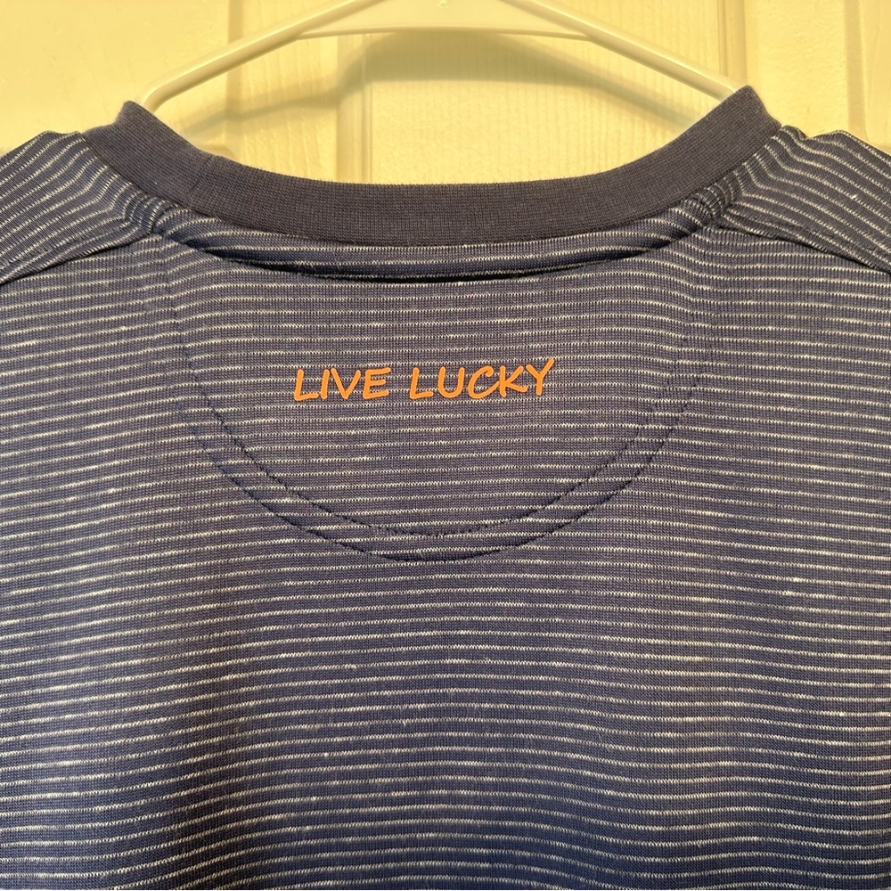 Navy Blue Clover Live Lucky Men's Blue Striped Long Sleeve Pullover Shirt MED - Picture 4 of 5